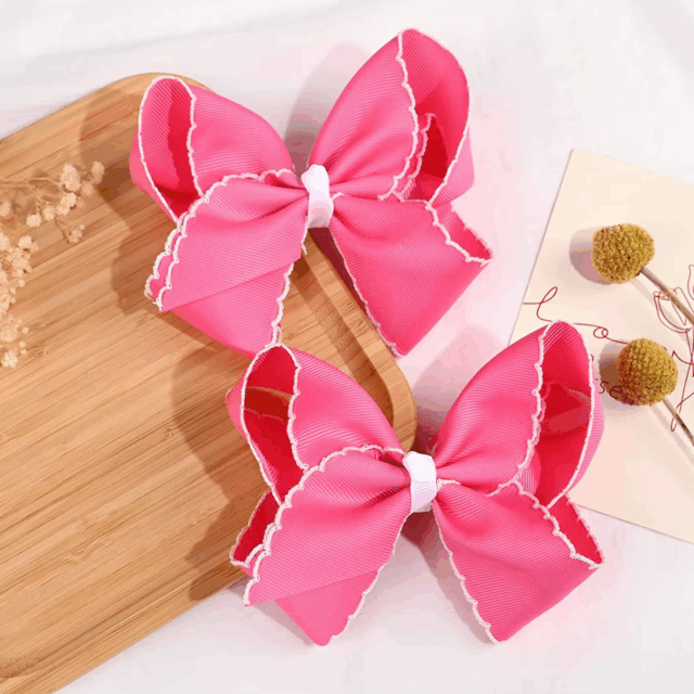 6 Inch Moonstitch Grosgrain Ribbon Hair Bows for Girls Manufacturer (4) grosgrain ribbon hair bows for girls
