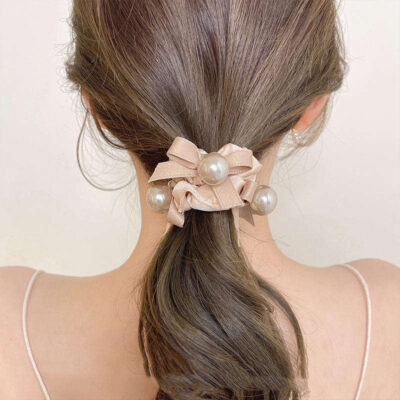 Bulk pleated pearl scrunchies fashion