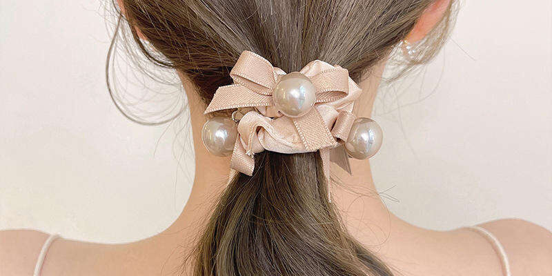 Bulk Pleated Pearl Scrunchies Fashion Hair Ties Large Elastic Bands (1) Bulk pleated pearl scrunchies fashion