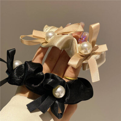 Bulk pleated pearl scrunchies fashion