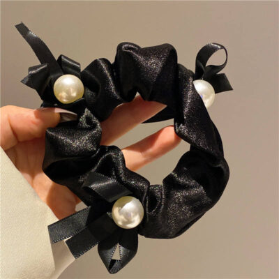 Bulk pleated pearl scrunchies fashion