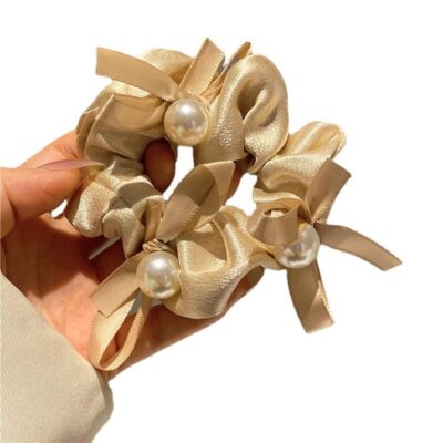 Bulk pleated pearl scrunchies fashion