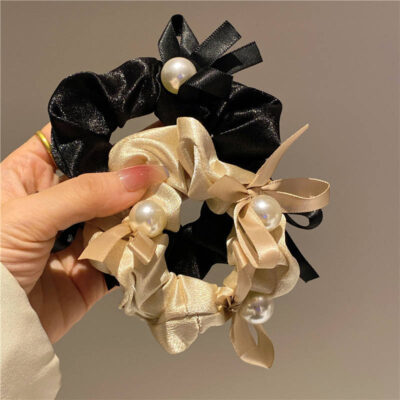 Bulk pleated pearl scrunchies fashion