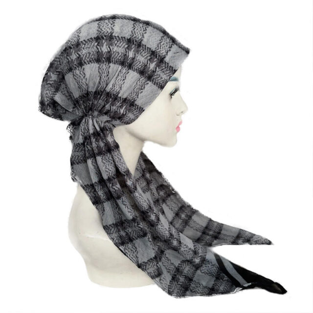Custom Plaid Print Viscose Pretied Headscarf for Women (1) viscose pretied women’s headscarf