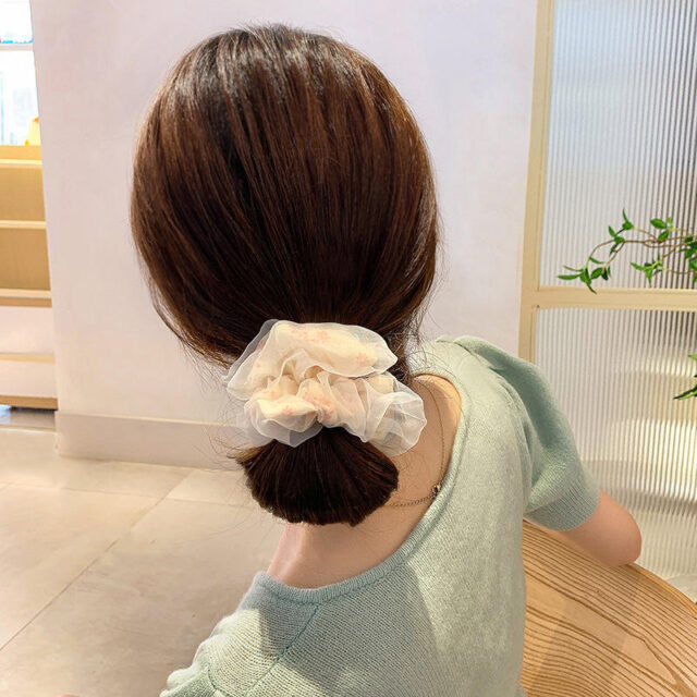 Floral chiffon scrunchies pink ponytail