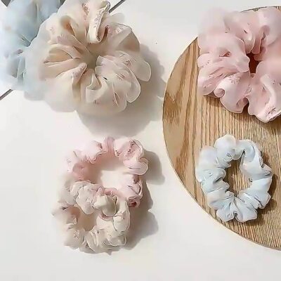 Floral chiffon scrunchies pink ponytail
