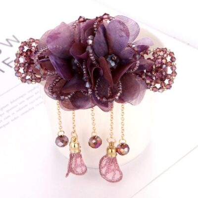 colorful beaded crystal flower hairclips