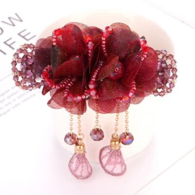 colorful beaded crystal flower hairclips