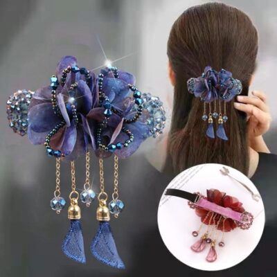 colorful beaded crystal flower hairclips