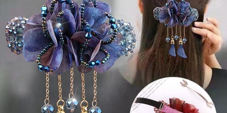 Handmade Flower Hairclip Colorful Beaded Crystal Hair Pins Bulk (5) colorful beaded crystal flower hairclips