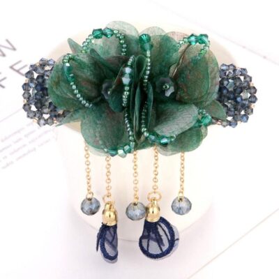 colorful beaded crystal flower hairclips