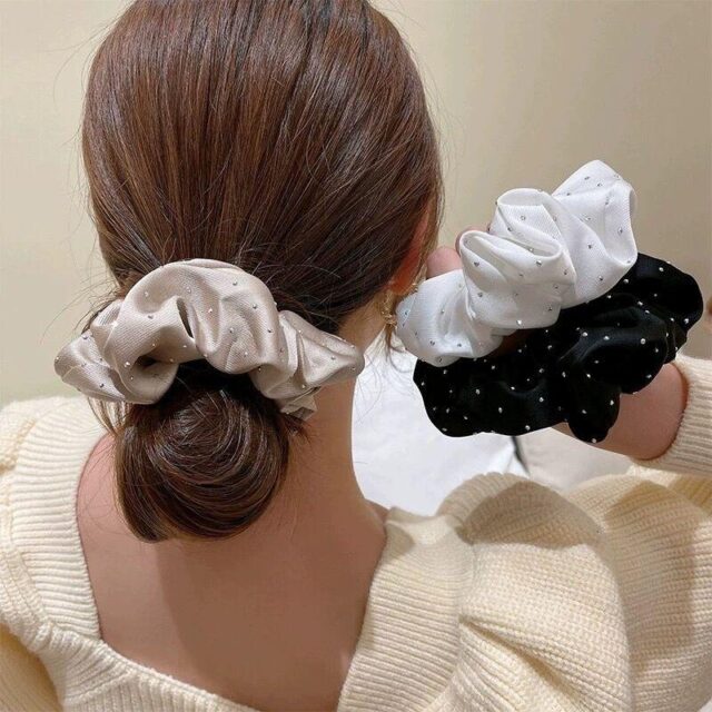 Rhinestone Diamond Scrunchies Women Elastic Hair Ties Supplier (6) scrunchies solid color elastic hair ties