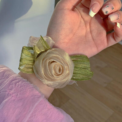 Rose flower scrunchie women rubber