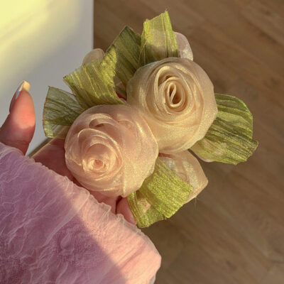 Rose flower scrunchie women rubber