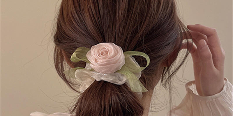 Rose Flower Hair Ties Women Rubber Band Scrunchie Manufacturer (5) Rose flower scrunchie women rubber