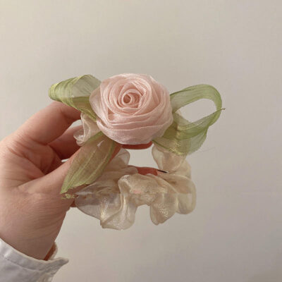 Rose flower scrunchie women rubber