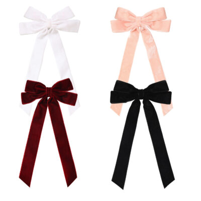 Velvet hair bows with long ribbon