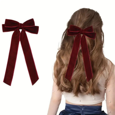 Velvet hair bows with long ribbon