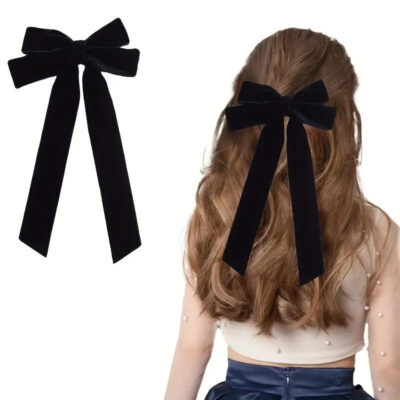 Velvet hair bows with long ribbon