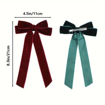 Velvet hair bows with long ribbon