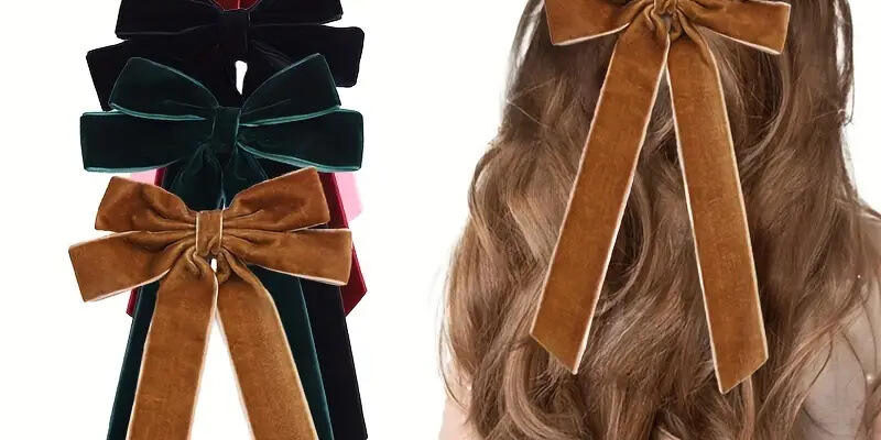 Velvet hair bows with long ribbon