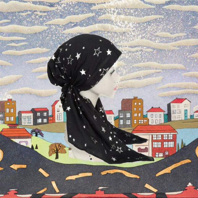 Women’s Viscose Tichel Metallic Black Pre-Tied Headscarf Manufacturer (3) metallic black pre-tied headscarf